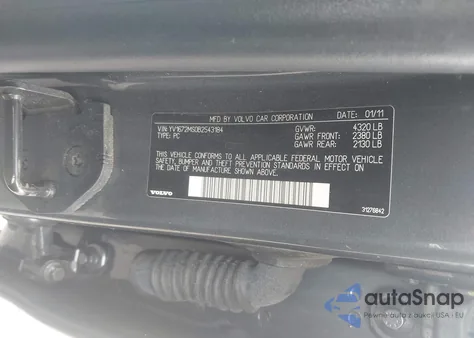 2011 Volvo S40 T5/T5 R-Design z USA, uszkodzony, nr VIN YV1672MS0B2543184